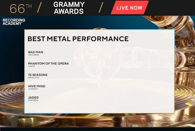 GRAMMY AWARDS 2024: METALLICA, DISTURBED And SLIPKNOT Among 'Best Metal Performance' Nominees