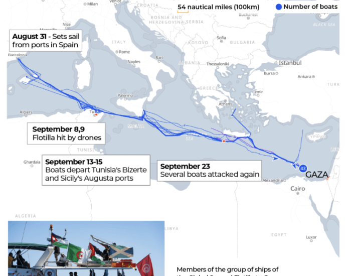 INTERACTIVE Tracking the Global Sumud Flotilla to Gaza map light October 1 2025 1759294629