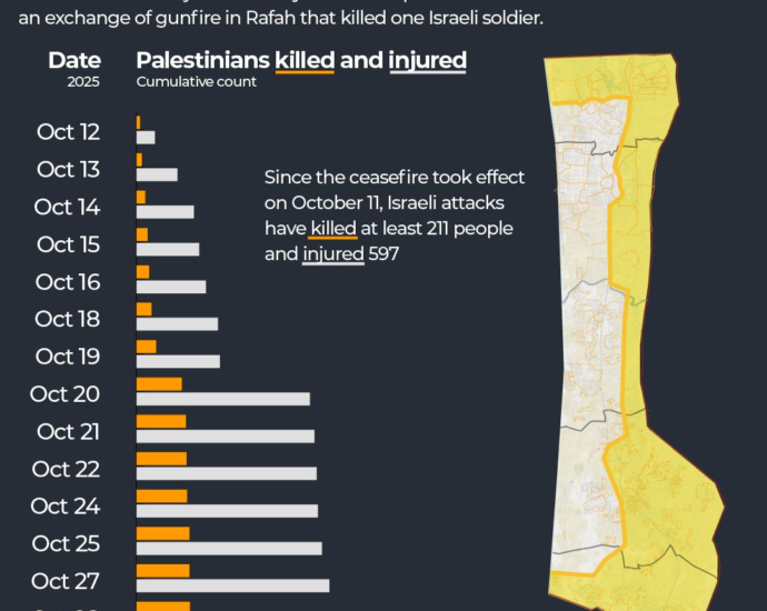 Israel receives remains of soldier killed in Gaza in 2014 62 INTERACTIVE Israel kills more than 200 Palestinians since ceasefire map 1761734414